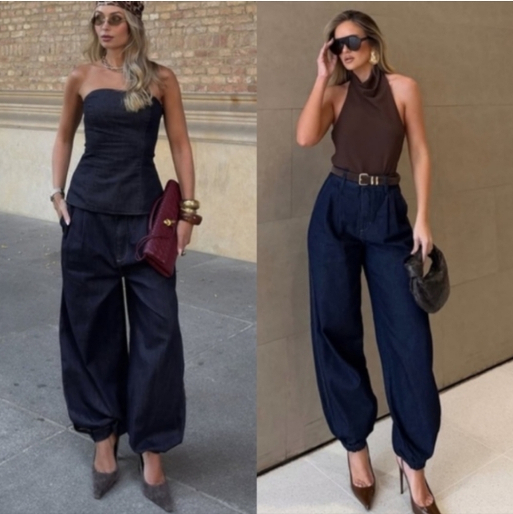 ZARA  DENIM BALLOON PANTS BLUE SIZE S